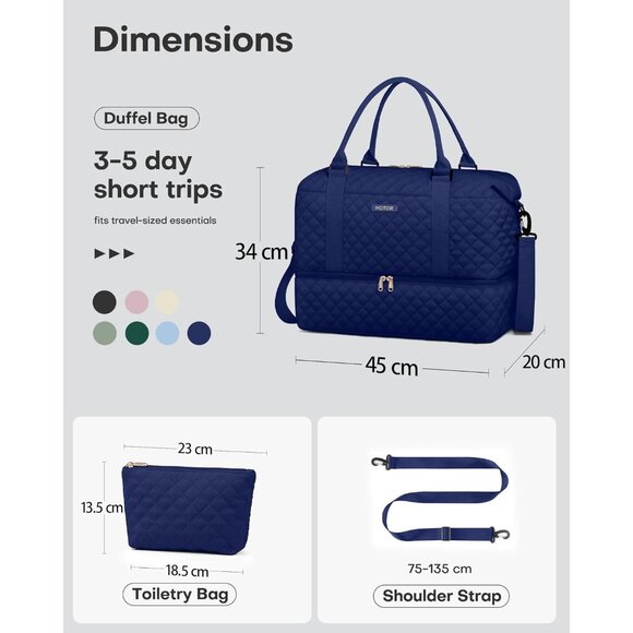 Hotor Women Dark Blue Large Overnight with Shoe Compartment  Travel Duffel Bag - Picture 2 of 2